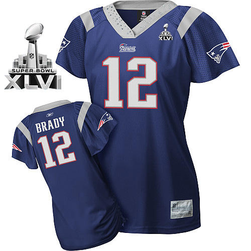 Patriots #12 Tom Brady Blue Women's Field Flirt Super Bowl XLVI Stitched NFL Jersey - Click Image to Close